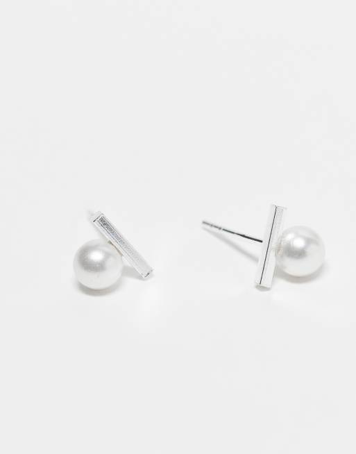 Kingsley Ryan bar and pearl stud earrings in sterling silver, 3 of 3
