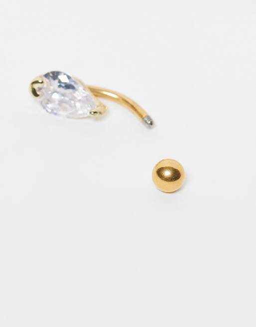 Kingsley Ryan - Barre de nombril en acier plaqué or avec strass façon goutte d'eau, 2 de 3