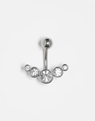 Kingsley Ryan - Bauchnabel-Piercing aus Sterlingsilber mit halbmondförmigem Kristallbesatz, 10 mm