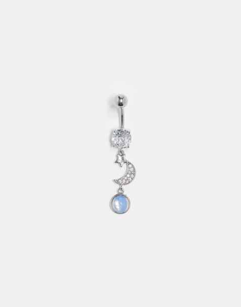 Kingsley Ryan – Bauchnabel-Piercing in Silberstahloptik mit Stern- und abnehmendem Mondmotiv - view 1