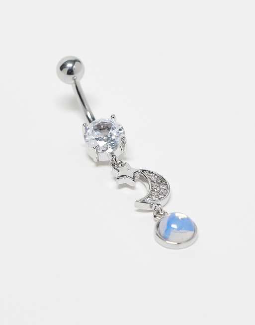 Kingsley Ryan – Bauchnabel-Piercing in Silberstahloptik mit Stern- und abnehmendem Mondmotiv, 2 von 3