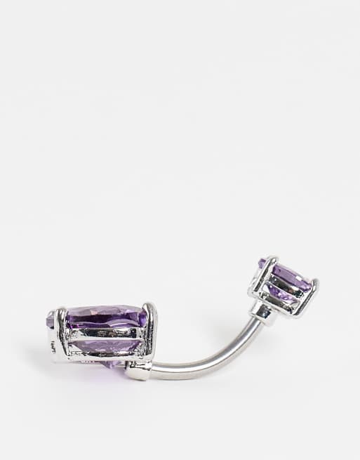 Kingsley Ryan – Bauchnabelpiercing aus Edelstahl mit zwei herzförmigen lila Ziersteinen, 2 von 4
