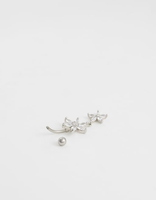 Kingsley Ryan belly bar a fiore con doppia gemma in acciaio chirurgico, 3 di 3