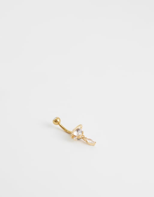 Kingsley Ryan belly bar met steentjes in verguld staal, 2 van 3