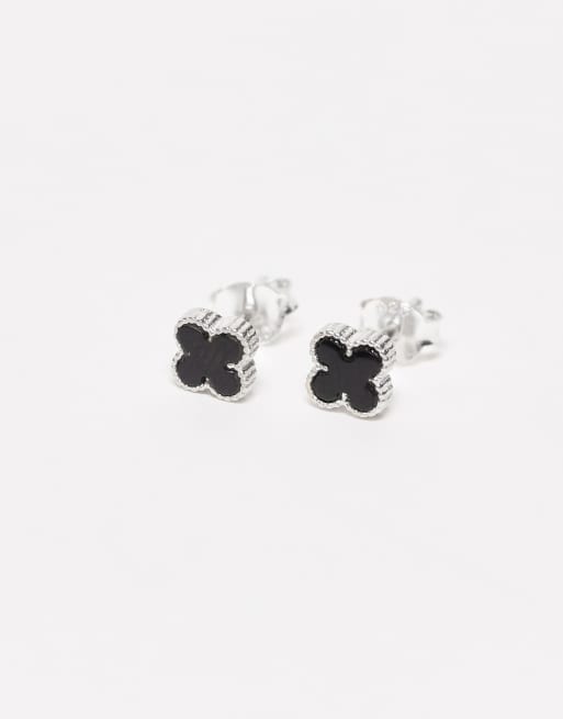 Kingsley Ryan black clover stud earrings in silver, 3 of 3