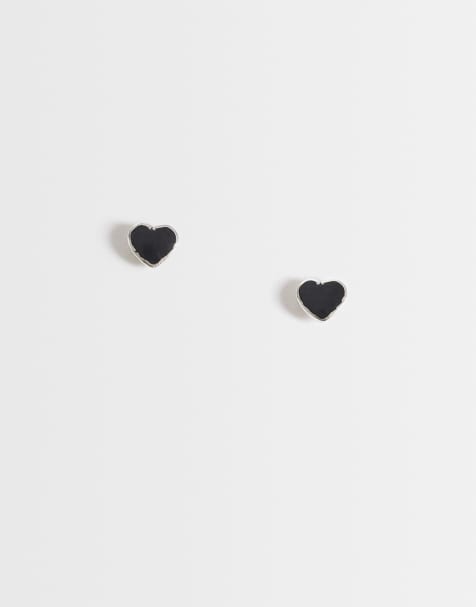 Kingsley Ryan black enamel heart stud earrings in sterling silver - view 1