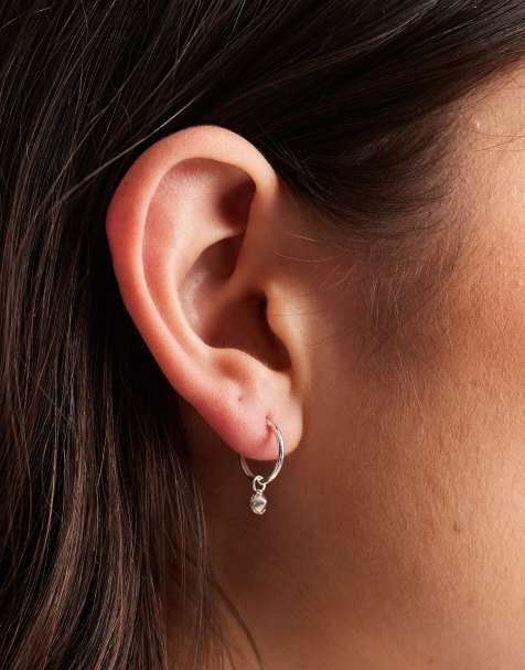 Kingsley Ryan blue gemstone drop hoop earrings in silver - view 1