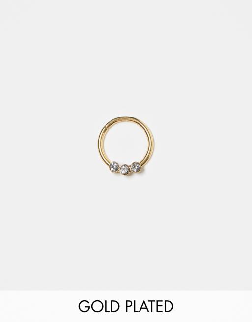 Kingsley Ryan - Boucle d'oreille clicker en plaqué or ornée de trois pierres