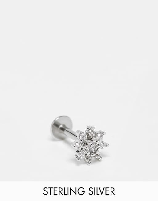 Kingsley Ryan - Boucle d'oreille individuelle style piercing avec fleur ornée de strass - Argenté 