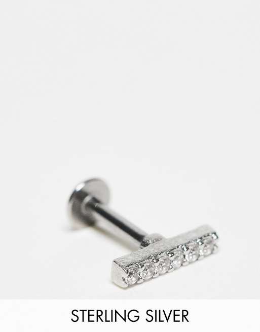 Kingsley Ryan - Boucle d'oreille labret en argent massif avec barre sertie de cristaux - Argenté