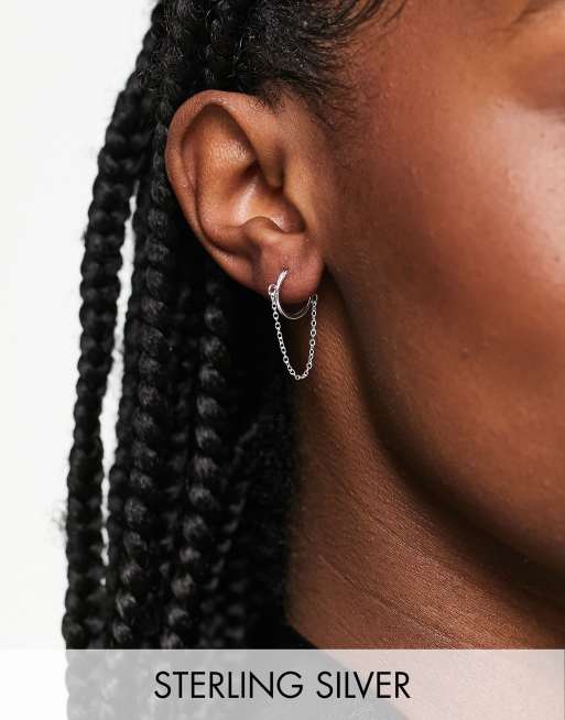 Kingsley Ryan - Boucle d'oreille unique avec créole et chaîne en argent massif