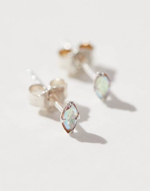 Kingsley Ryan - Boucles d'oreilles 3 mm avec pierre arc-en-ciel façon pétale - Argent massif, 2 de 3