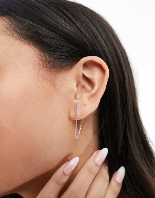 Kingsley Ryan - Boucles d'oreilles avec barre et chaîne en argent massif - Argenté, 3 de 4