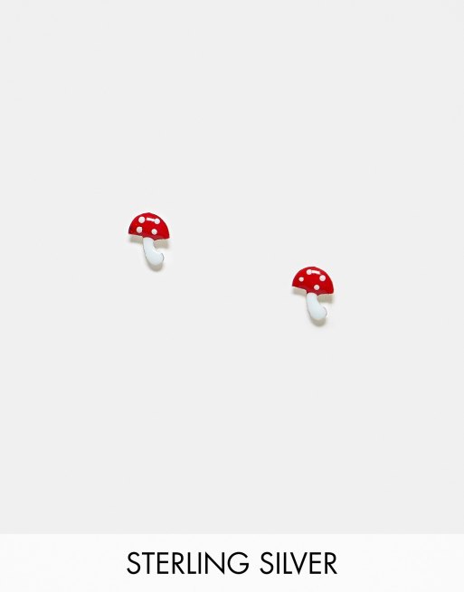 Kingsley Ryan - Boucles d'oreilles champignons en argent massif - Rouge
