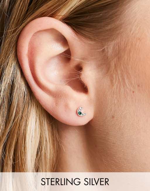 Kingsley Ryan - Boucles d'oreilles croissant de lune en argent massif serties de pierres