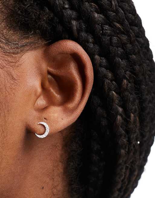 Kingsley Ryan - Boucles d'oreilles croissant de lune en cristaux et argent massif - Argenté