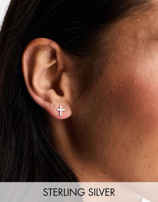 Kingsley Ryan - Boucles d'oreilles croix en argent massif