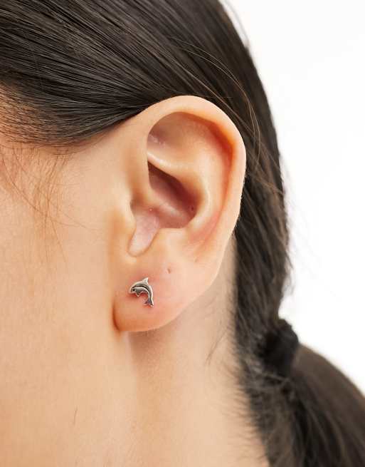 Boucles D'oreilles Dauphin – Argent Massif Et Or 10 Carats – Neuf Sans Emballage