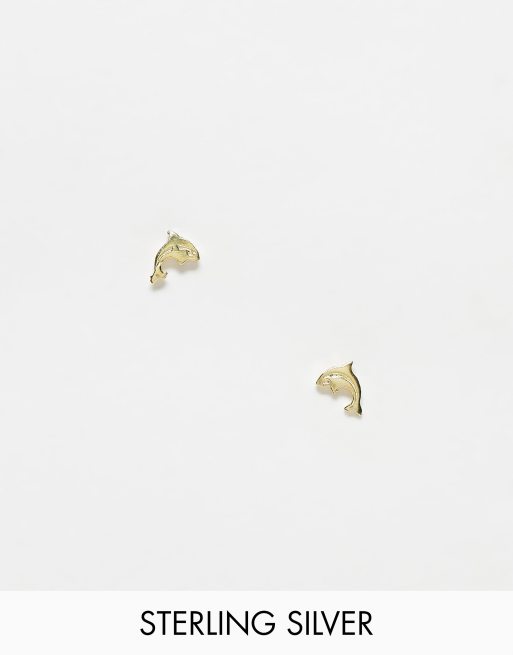 Kingsley Ryan - Boucles d'oreilles dauphin en argent massif - Doré
