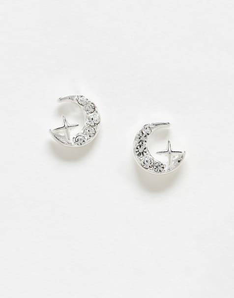 Kingsley Ryan - Boucles d'oreilles en argent massif avec croissant de lune serti de strass - view 1