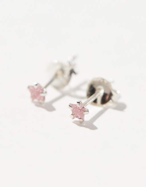 Kingsley Ryan - Boucles d'oreilles en argent massif avec étoile 3 mm en zircon cubique rose