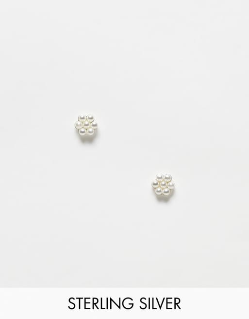 Kingsley Ryan - Boucles d'oreilles en argent massif avec fleurs et perles nacrées - Argent