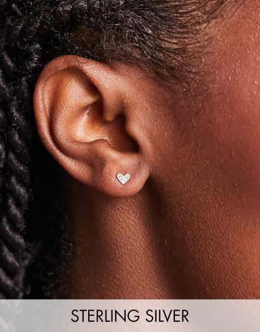 Kingsley Ryan - Boucles d'oreilles en argent massif avec motif cœur en cristaux