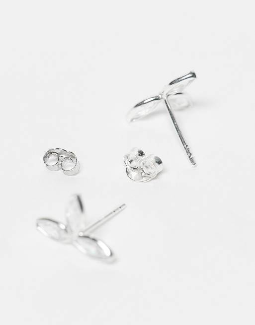 Kingsley Ryan - Boucles d'oreilles en argent massif avec motif feuille à trois pierres, 3 de 3