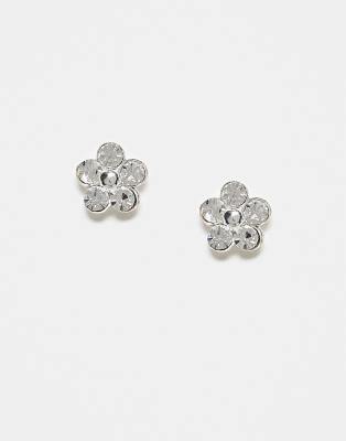 Kingsley Ryan - Boucles d'oreilles en argent massif avec motif marguerite ornée de pierres-Argenté