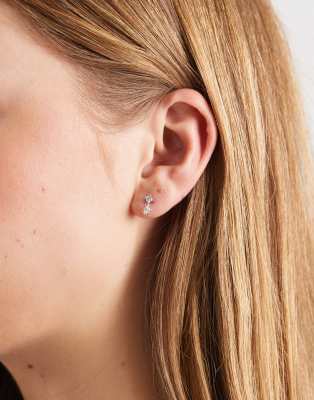 Kingsley Ryan - Boucles d'oreilles en argent massif avec pendant carré et strass-Argenté