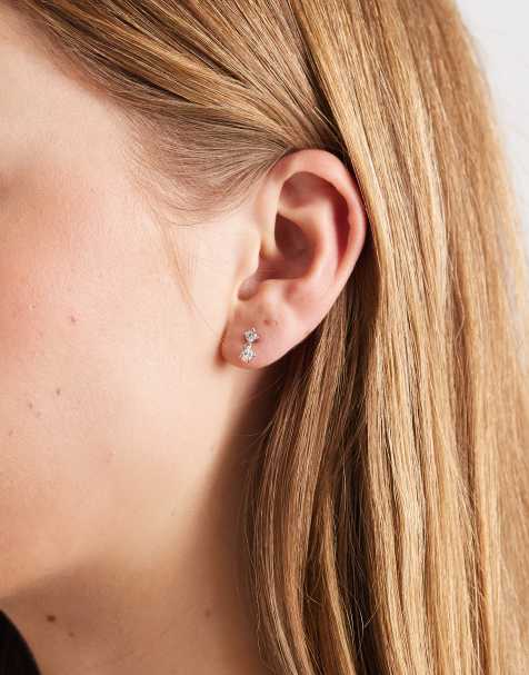 Kingsley Ryan - Boucles d'oreilles en argent massif avec pendant carré et strass - view 1