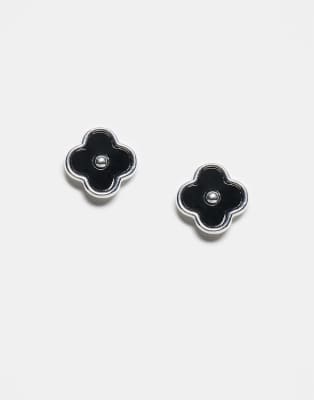 Kingsley Ryan - Boucles d'oreilles en argent massif avec trèfle en onyx noir-Argenté