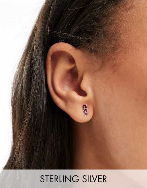 Kingsley Ryan - Boucles d'oreilles en argent massif avec trois cristaux rose clair