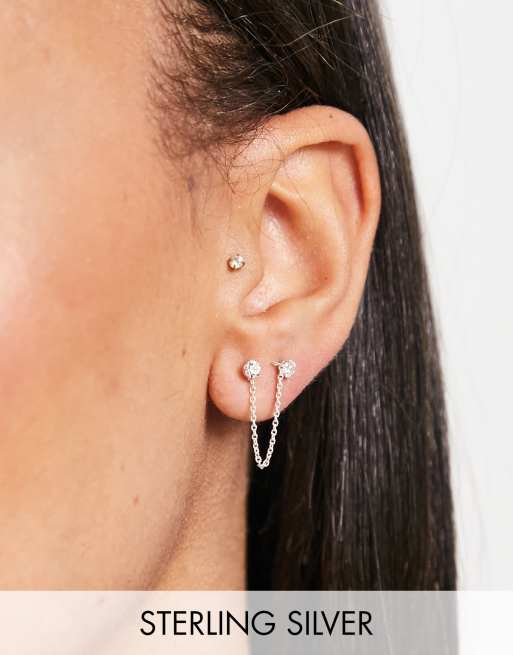 Kingsley Ryan - Boucles d'oreilles en argent massif ornées de cristaux et d'une chaîne