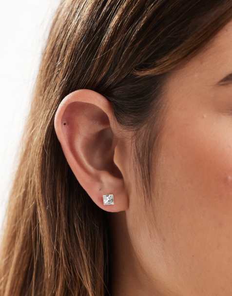 Kingsley Ryan - Boucles d'oreilles en plaqué or avec pierre carrée 5 mm - view 1