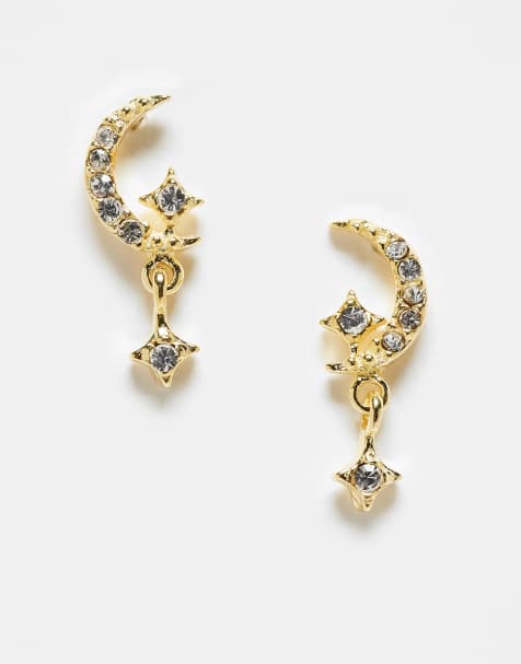 Kingsley Ryan - Boucles d'oreilles étoile et lune à cristaux en plaqué or - view 1