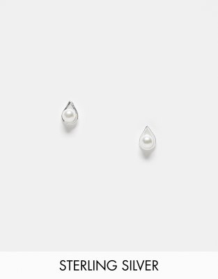 Boucles D'Oreilles Puces Anciennes - Argent Massif Avec Perle Nacrée - Occasion Bon État