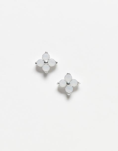 Kingsley Ryan - Boucles d'oreilles fleurs ornées de pierres blanches en argent massif - view 1