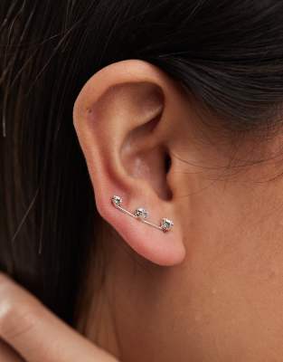 Kingsley Ryan - Boucles d'oreilles grimpantes en argent massif avec pierres rondes-Argenté