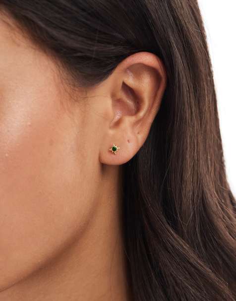 Kingsley Ryan - Boucles d'oreilles incrustées d'une pierre verte en plaqué or - view 1