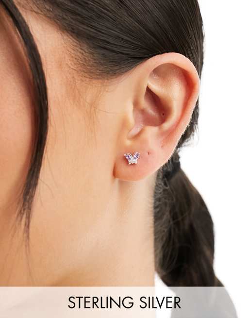 Kingsley Ryan - Boucles d'oreilles papillons en argent massif avec pierre d'améthyste - Argenté