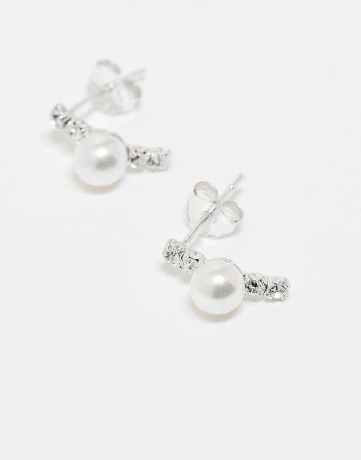 Kingsley Ryan - Boucles d'oreilles pendantes en argent massif avec perle et pierres transparentes, 2 de 3