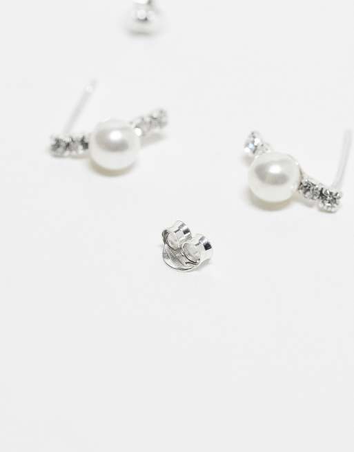 Kingsley Ryan - Boucles d'oreilles pendantes en argent massif avec perle et pierres transparentes, 3 de 3