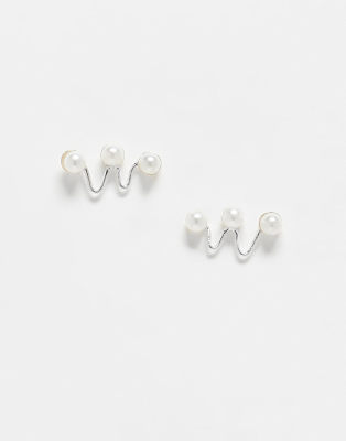 Kingsley Ryan - Boucles d'oreilles zigzag en argent massif avec perles fantaisie-Argenté