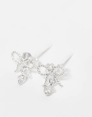 Kingsley Ryan Bow Stud Earrings With Cubic Zirconia In Metallic