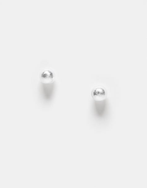 Kingsley Ryan brushed ball stud earrings in silver - view 1