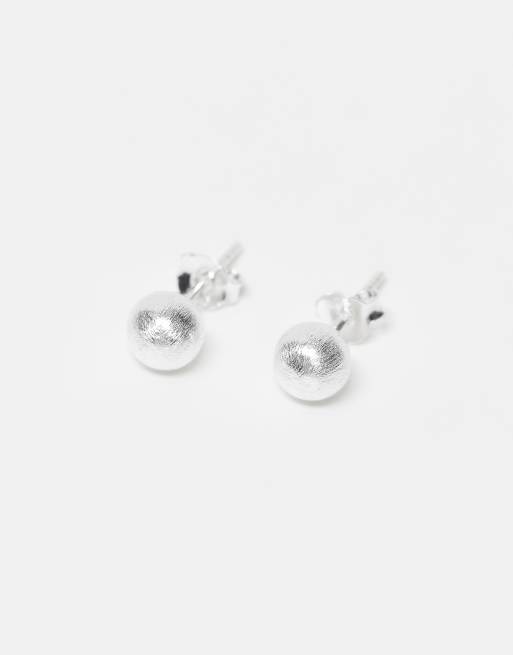 Kingsley Ryan brushed ball stud earrings in silver, 2 of 3