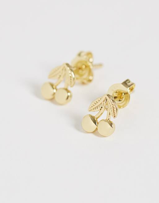 Kingsley Ryan cherries stud in 14ct gold plated brass, 4 of 4