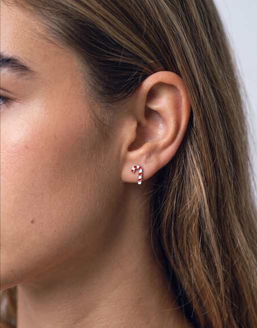 Kingsley Ryan Christmas candycane stud earrings in silver plated, 2 of 4