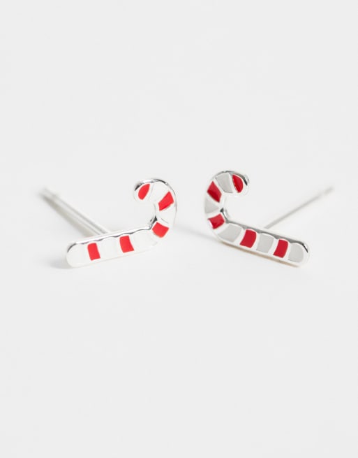 Kingsley Ryan Christmas candycane stud earrings in silver plated, 4 of 4